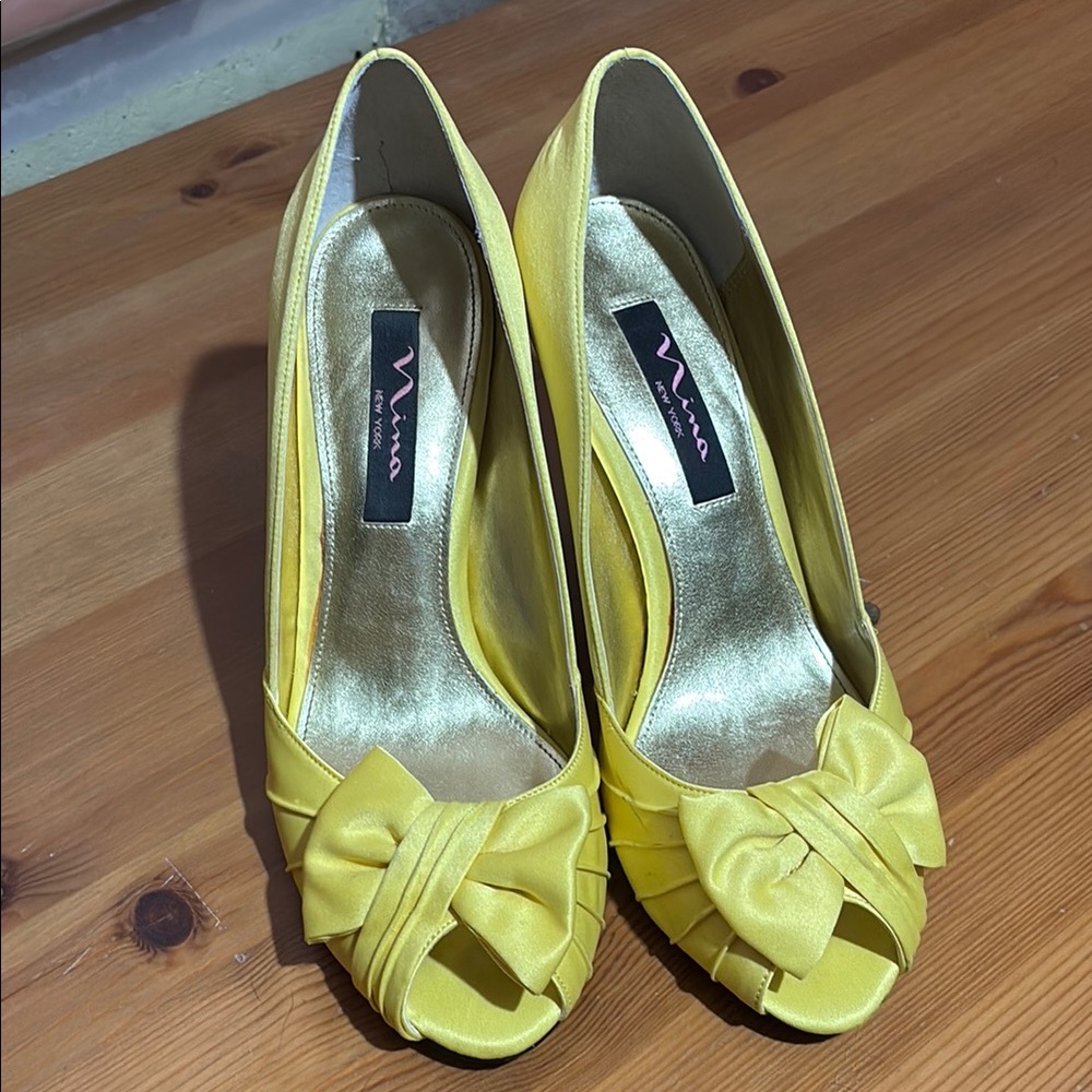 Nina Yellow Heels with Bow Detail